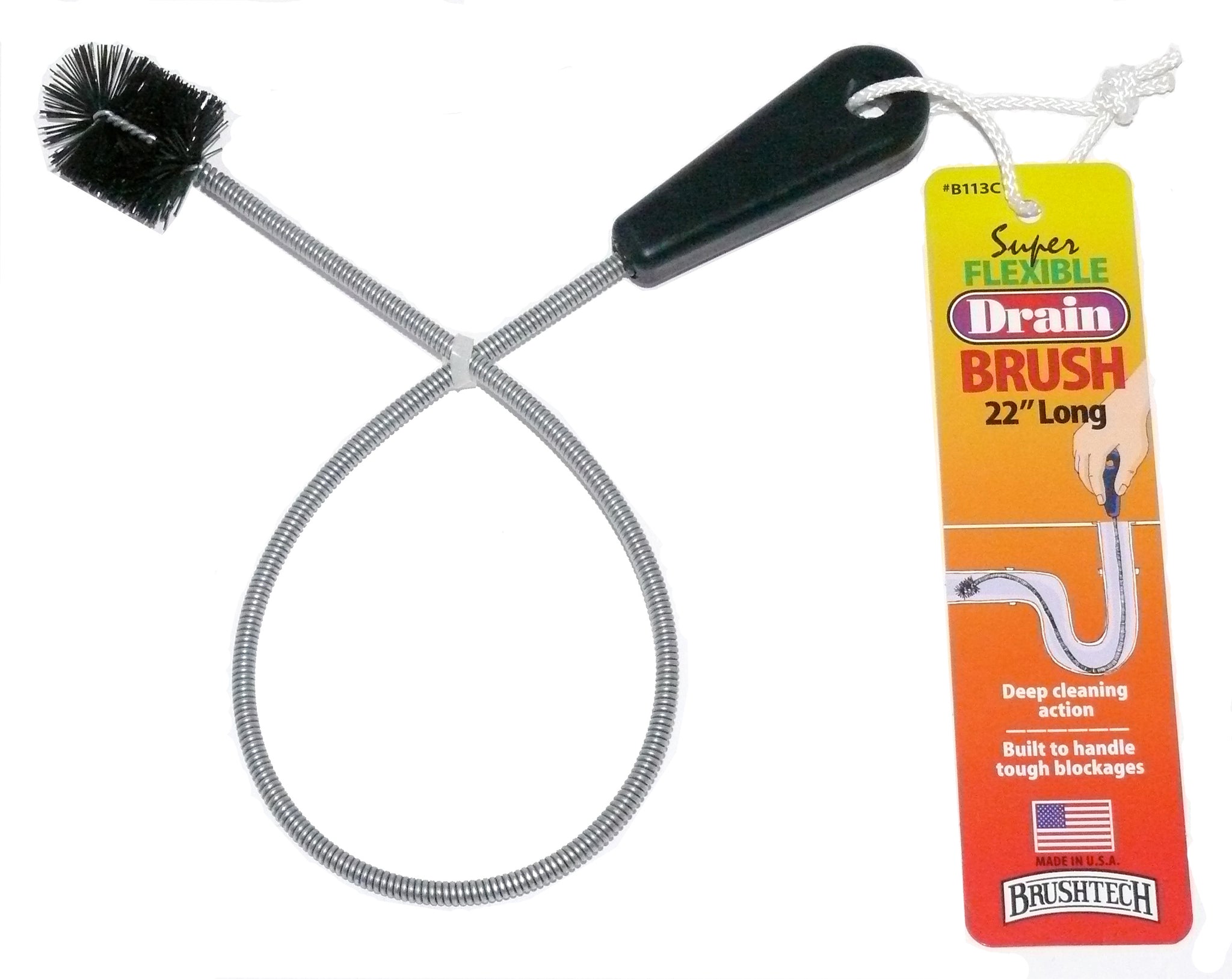 Brushtech B135C Sink Drain Hair Removal Brush 17.25 x .5 inches